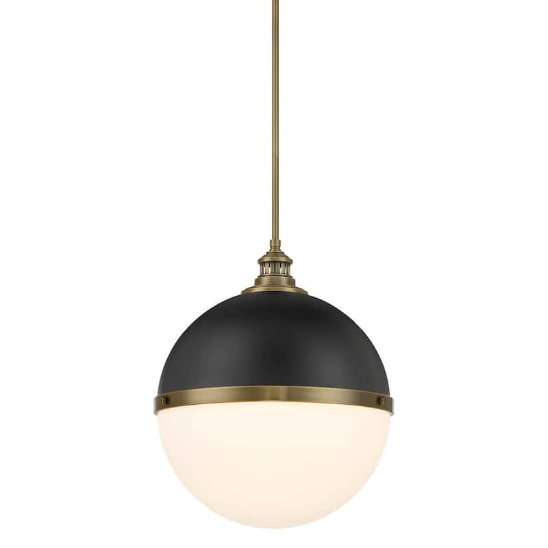 Minka Lavery 6605 Vorey 13" Wide Pendant with Etched Opal Glass - Coal / Oxidized Aged Brass