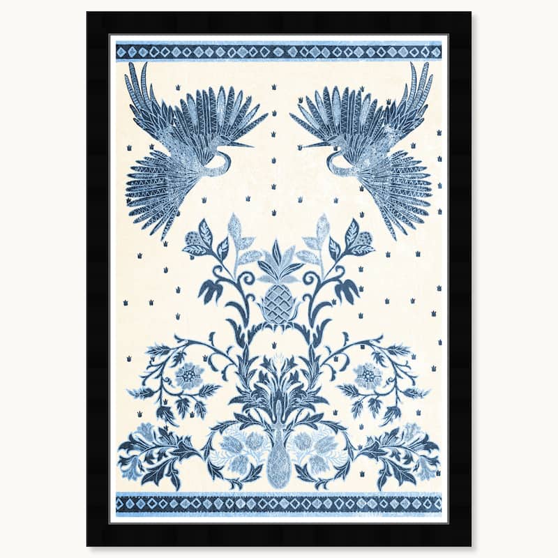 Wynwood Studio Flight Of Crane Azul Framed Tropical Chinoiserie Art Prints - 15 x 21 - Black