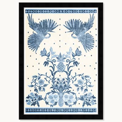 Wynwood Studio Flight Of Crane Azul Framed Tropical Chinoiserie Art Prints
