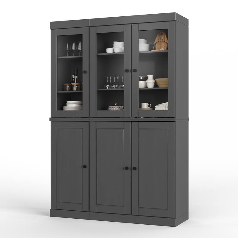 Palace Imports 100% Solid Wood Pantry China Cabinet, Raised Panel & Clear Glass Doors, 48.5" Wide, 71.5" Tall - 48.5" x 71.5"