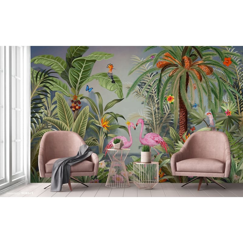 Vibrant Tropical Paradise Wallpaper Mural Flamingos Wildlife