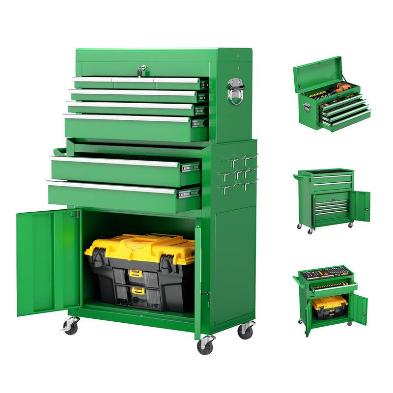 8-Drawer 2 in 1 Rolling Tool Chest Cabinet Garage Storage Toolbox with Detachable Top Tool Box and Universal Lockable Wheels