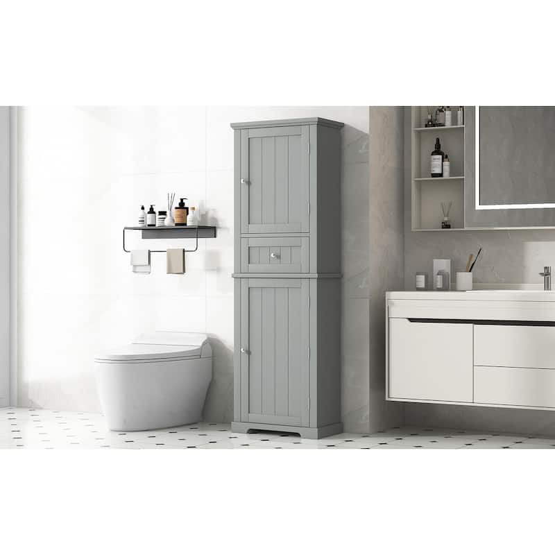 Bathroom Floor Storage Cabinet, Grey Painted Finish Medicine Cabinet