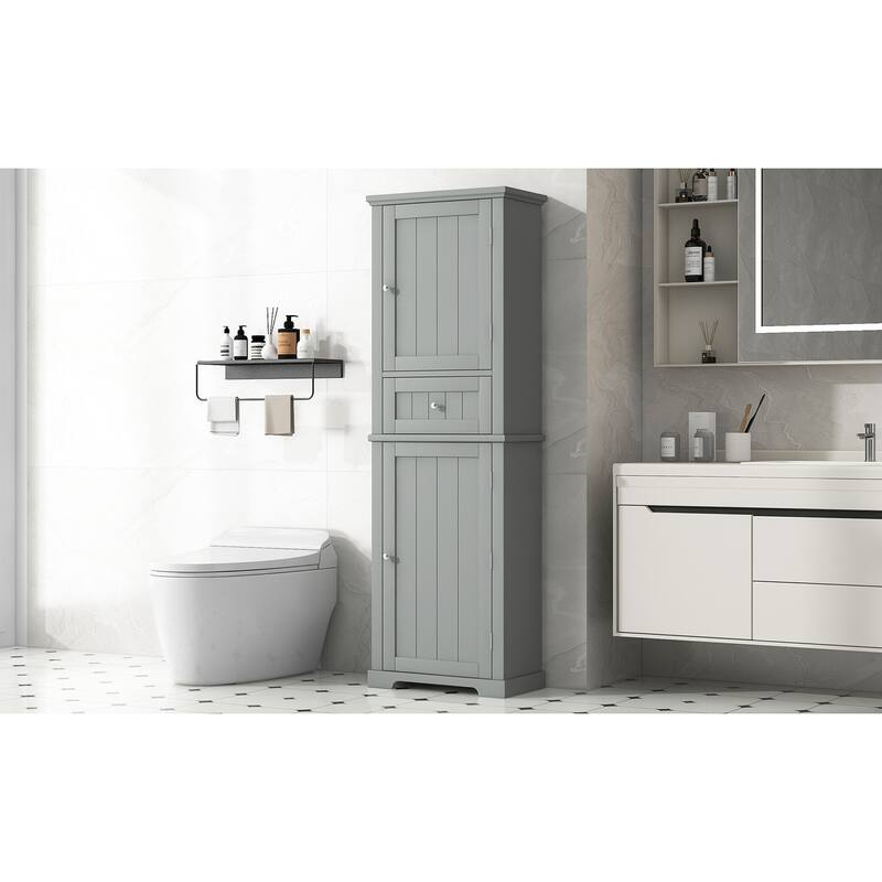 Double Door Wood Bathroom Storage Cabinet with Drawers, Shelves