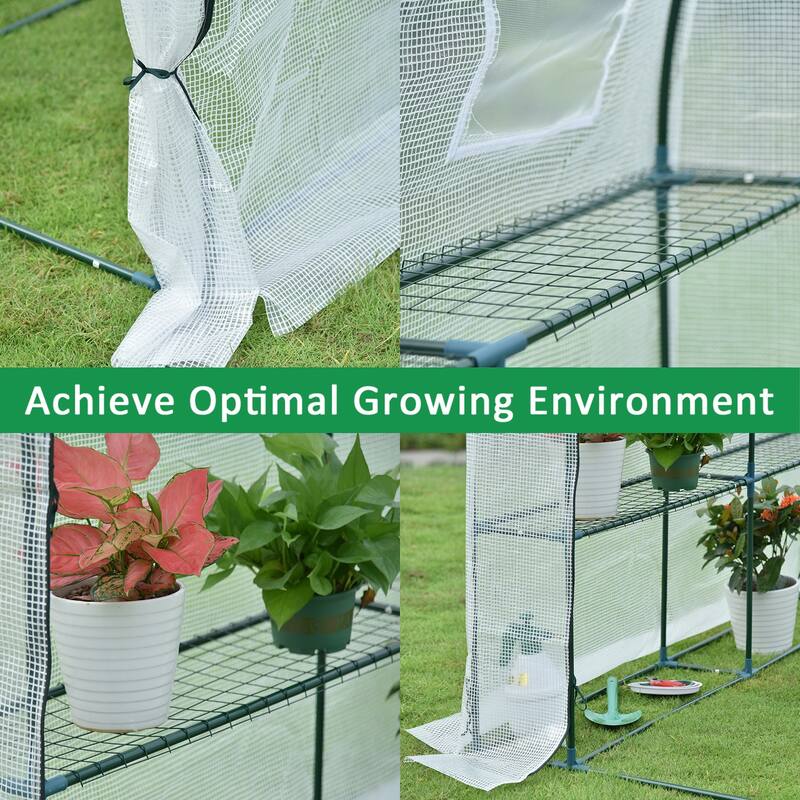 Aoodor Lean-to Walk-in Greenhouse with Shelf and Durable PE Cover - 6.3 x 3.3 x 7.2 ft
