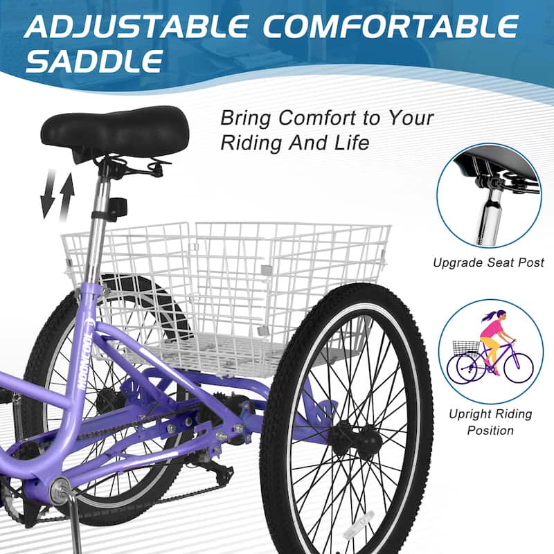 DoCred Adult Folding Tricycle, 7 Speed 3-Wheel Bicycle with Basket