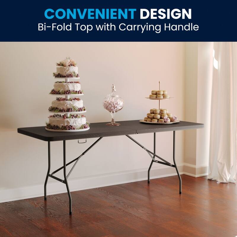 30"W x 72"L Bi-Fold Plastic Banquet and Event Folding Table with Carrying Handle - 72"D x 30"W x 29"H