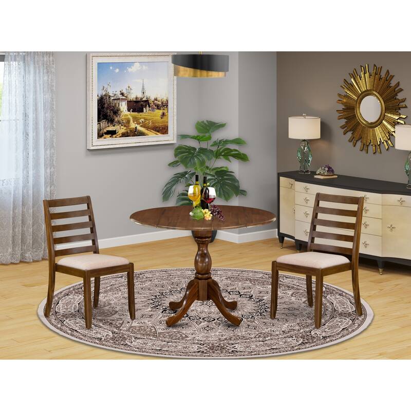 East West Furniture Kitchen Table set- A Round Table and stackable Dining Chair, Antique Walnut (Pieces & Seat Options) - DSX13-AWA-04