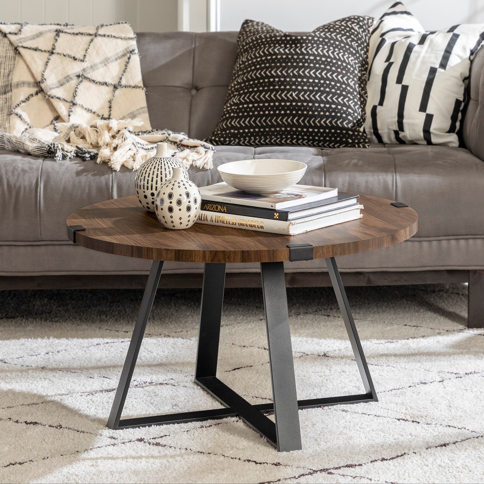 Carbon Loft Barnett Round Metal Wrap Coffee Table On Sale Overstock 21234443