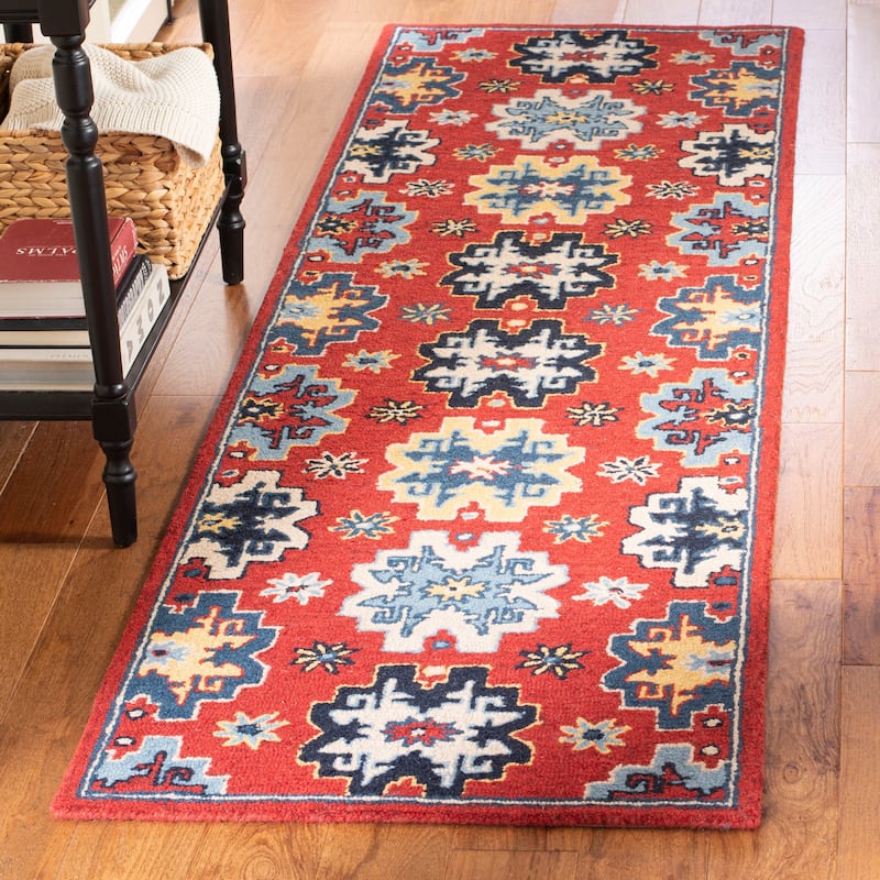 SAFAVIEH Handmade Heritage Floret Damask Traditional Oriental Wool Rug - 2'3" x 8' Runner - Red/Blue