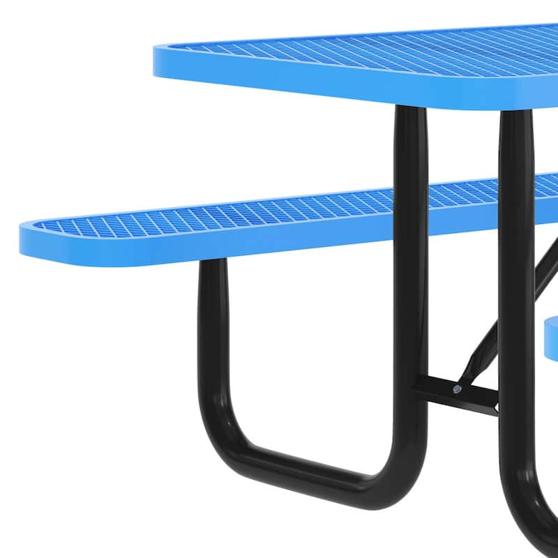Commercial Grade Expanded Mesh Metal Outdoor Picnic Table - 72.25"D x 61.75"W x 29.5"H