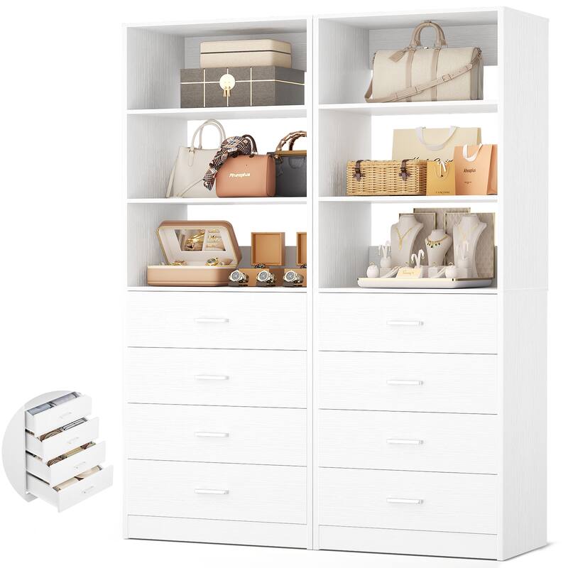 Freestanding Closet Organizer with 4 Drawers and 4 Shelves, Wooden Closet System for Walk-in Closet