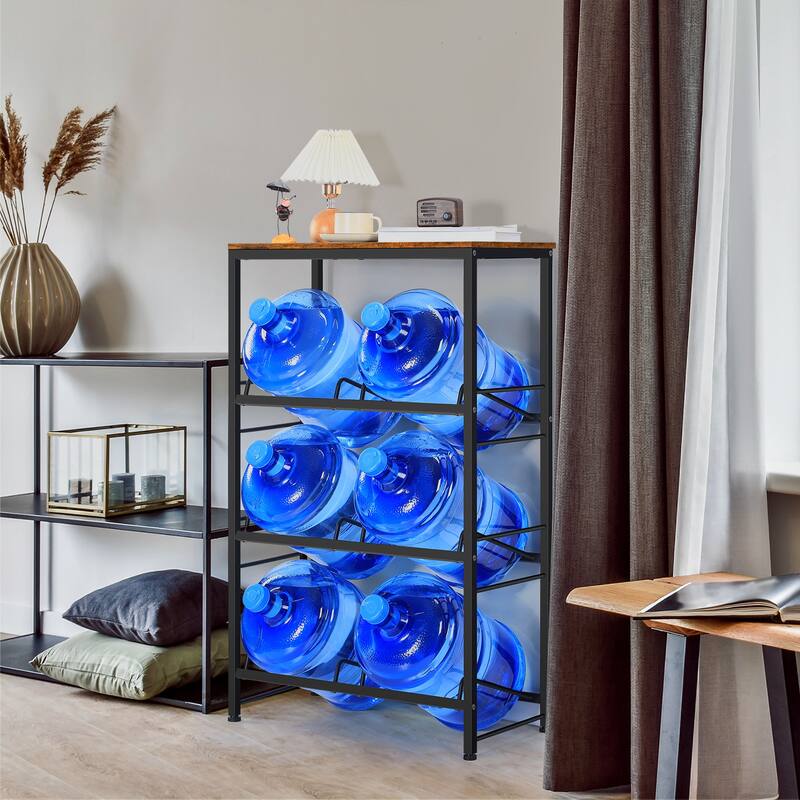 5 Gallon Water Bottle Holder for 6 Bottles, 3 Tiers Heavy-Duty Water Cooler Jug Rack