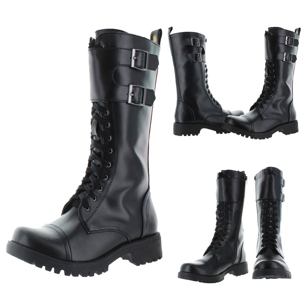 volatile black strap combat boots