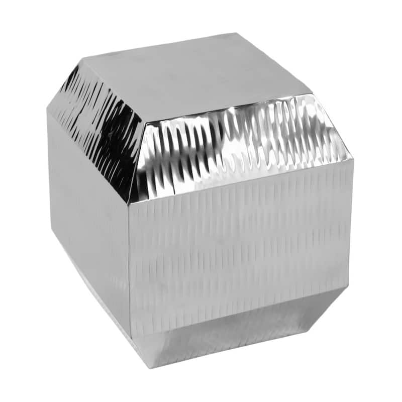 HomeRoots 20" Silver Stainless Steel Square Block End Table - 16.00 in. x 19.75 in. x 16.00 in.