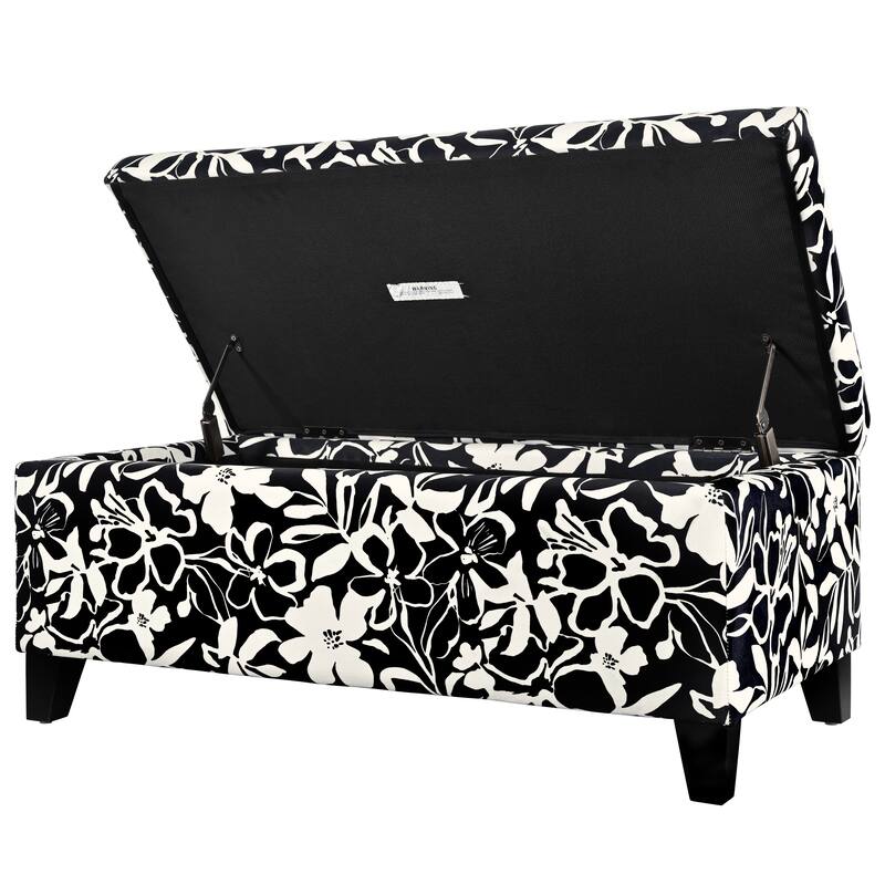 Roomfitters Upholstered Storage Ottoman Bench with Hinged Lid, Floral Fabric Accent Seat for Living Room or Bedroom