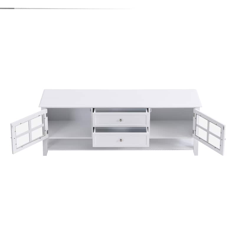 60-inch Mid-Century 2-Drawer TV Stand with 2 Doors and Shelf