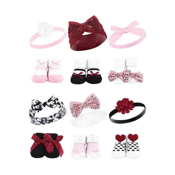 slide 1 of 1, Hudson Baby Infant Girl 12Pc Headband and Socks Giftset, Pink Sequin Red Sequin, One Size - Pink Sequin Red Sequin Pink Sequin Red Sequin - One Size