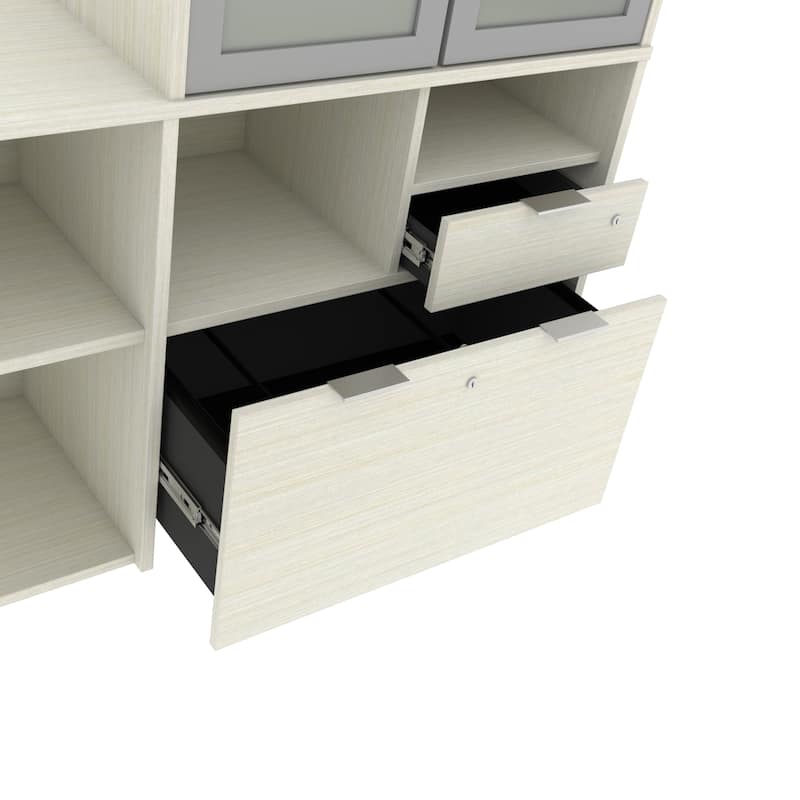 Bestar i3 Plus U-Desk with Frosted Glass Door Hutch