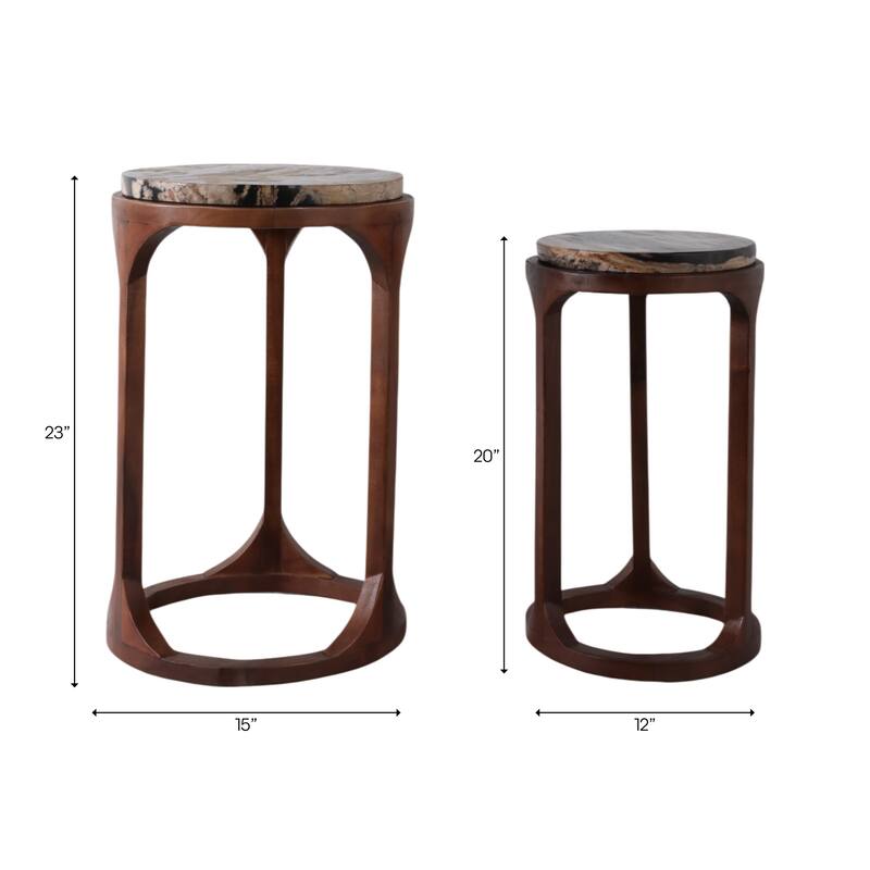 Wood Modern Round Side Tables Set of 2 - Ivory, 20/23 in. - 14.25" x 14.25" x 23.25"