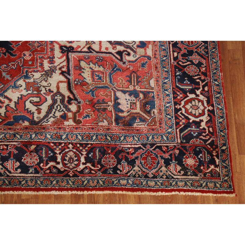 Hand Knotted Oriental 100% Wool Carpet Traditional Medallion Red Heriz (serapi) Area Rug - 11' 10'' X 8' 8''