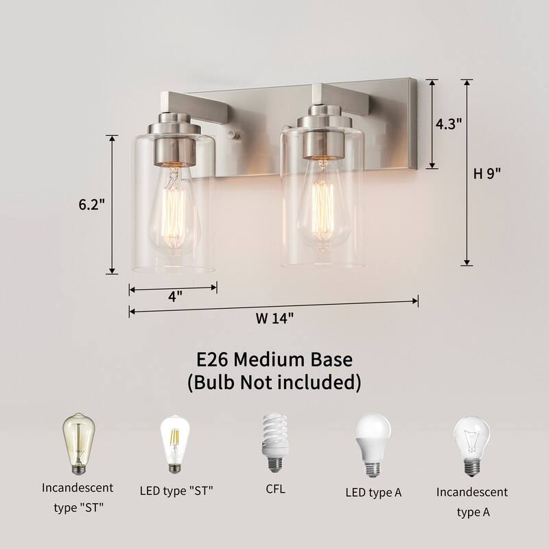 KAWOTI 2-Light Bathroom Vanity Light with Clear Glass Shade