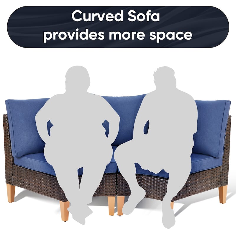 Patio Curved Outdoor Sofa with Ottoman