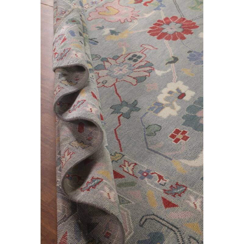 Transitional Grey Oushak Oriental Large Rug Hand-Knotted Wool Carpet - 12'1" x 14'8"