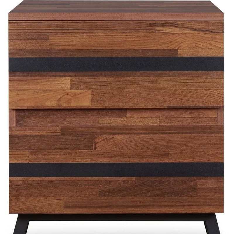 23" Rectangular Brown Wood End Table with Black Iron Base and 2 Drawer for Living Room Storage - 18"L x 20"W x 23"H