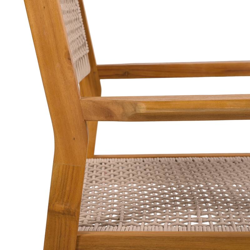 Modern Set of 2 Dining Chairs with Rope-Woven Seat Backrest, Solid Wood Frame for Dining Room Living Room Café and Pub