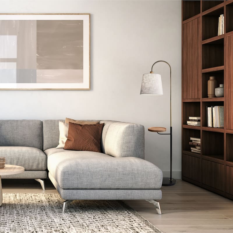 Adesso Jeffrey Black and Antique Brass Shelf Floor Lamp