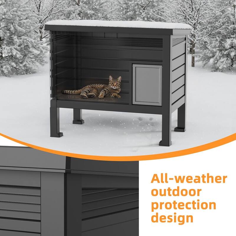 Outdoor Cat House,Weatherproof Resin Feral Cat Shelter
