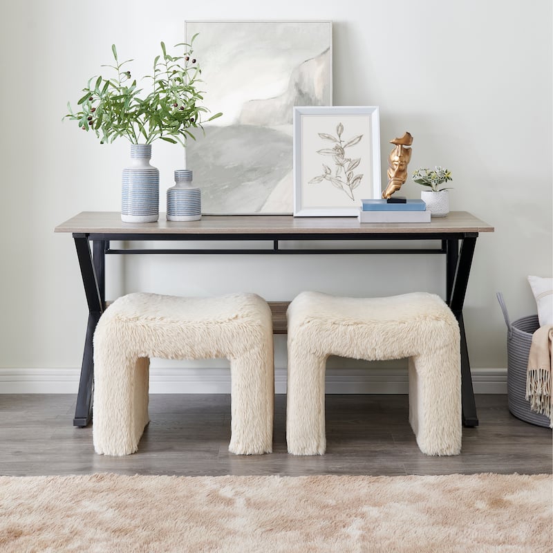 Roundhill Furniture Zorya Faux Fur U-Shaped Ottoman, Set of 2