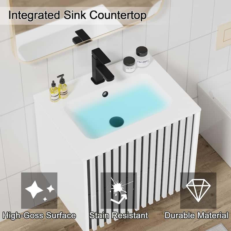Wall Mounted Bathroom Vanity Set Mid-Century Storage Cabinet with Ceramic Sink