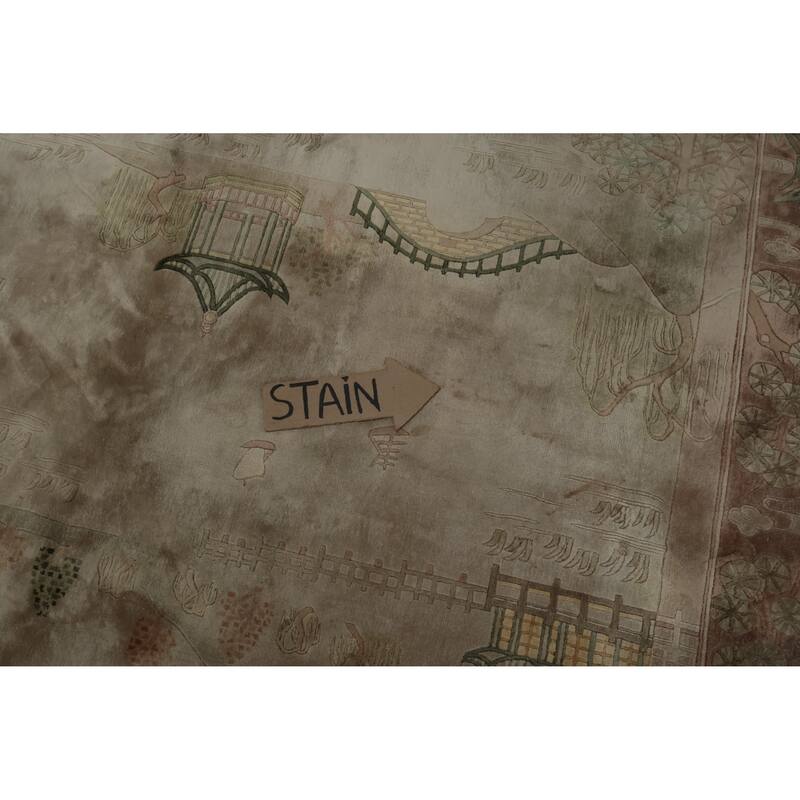 Hand Knotted Oriental Silk Carpet Traditional Pictorial Brown Art Deco Area Rug - 9' 2'' X 6' 0''