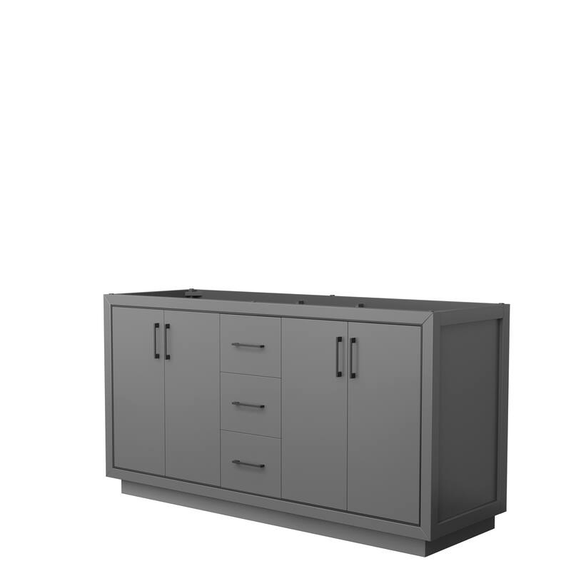 Icon Double Bathroom Vanity Cabinet, No Mirror - 66-Inch Double - Dark Gray, Matte Black Trim, No Top