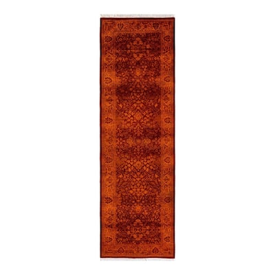 Overton Hand Knotted Wool Vintage Inspired Modern Contemporary Overdyed Orange Runner Rug - 2' 7" x 8' 5"