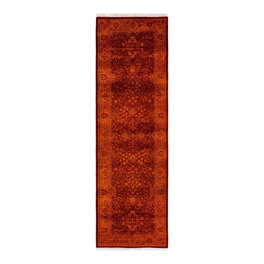 Overton Hand Knotted Wool Vintage Inspired Modern Contemporary Overdyed Orange Runner Rug - 2' 7" x 8' 5"