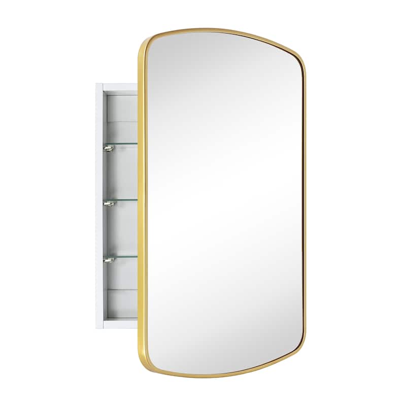 TEHOME Rosia Surface and Recessed Mount Metal Framed Medicine Cabinet with Mirror - 28" x 17" - Brushed Gold