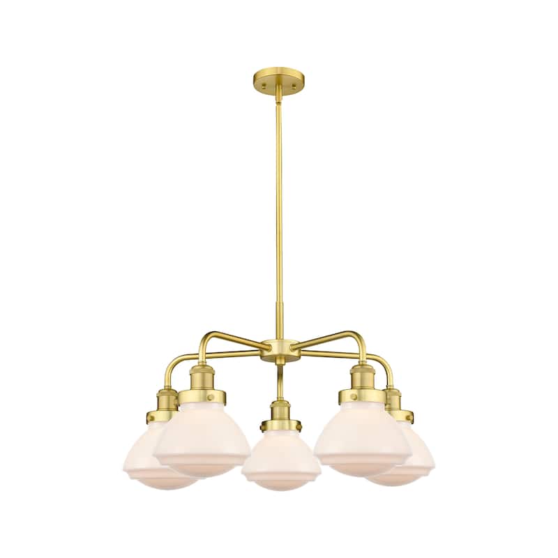Innovations Lighting Olean - 5 Light 25" Stem Hung Chandelier - Satin Gold/Matte White