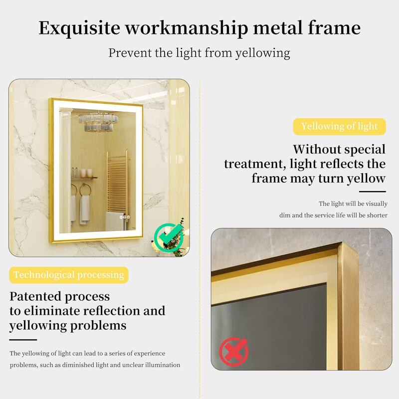 Smart LED Light Bathroom Mirror with Golden Narrow Frame