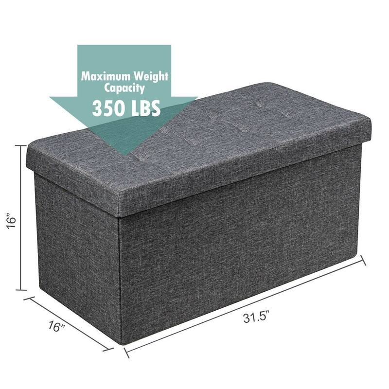 Foldable Storage Ottoman Bench with Removable Bin Upholstered Seat Chest for Bedroom Living Room Entryway