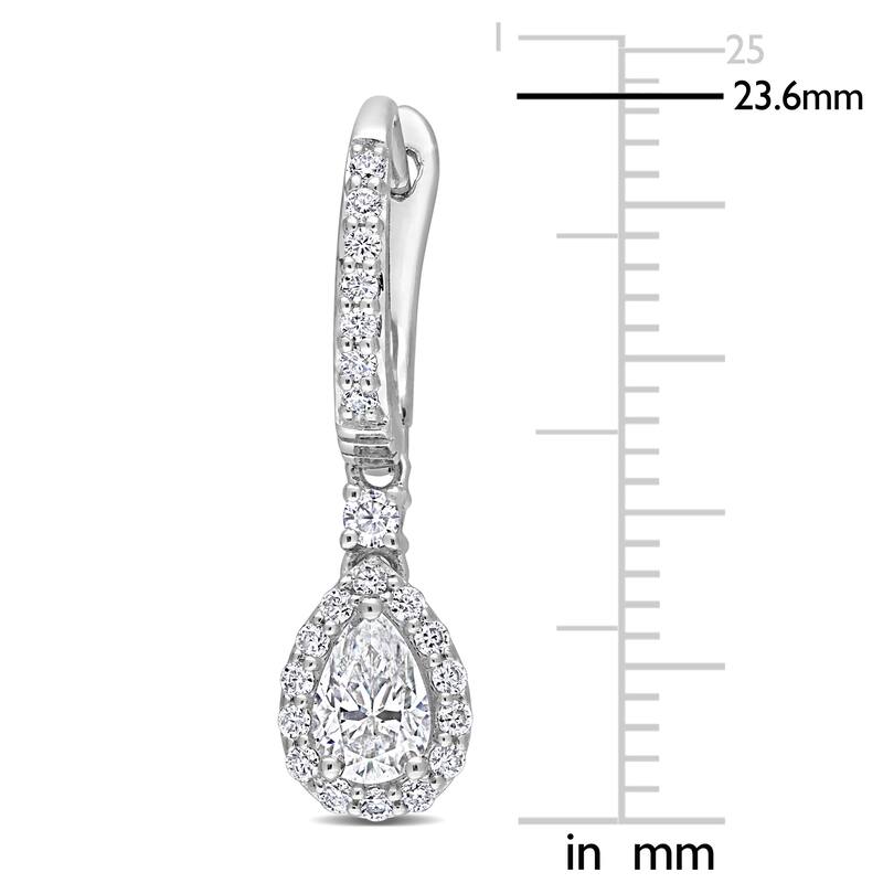 Miadora 1 3/8ct DEW Pear-cut Moissanite Halo Teardrop Dangle Leverback Earrings in Sterling Silver