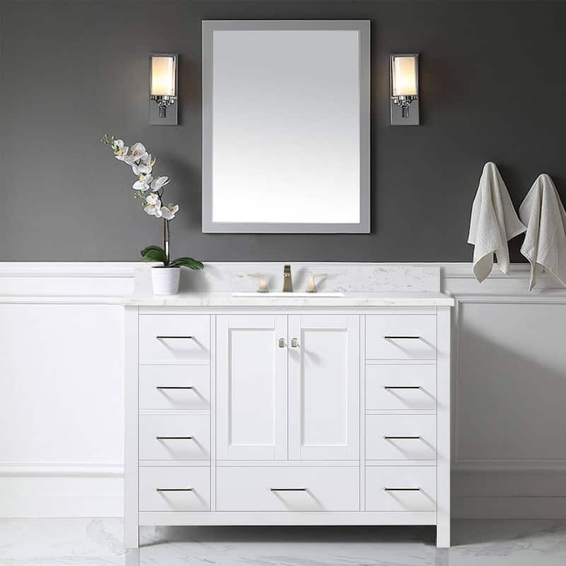 Prismatica 48 inch White Bathroom Vanity Set with Marble Top