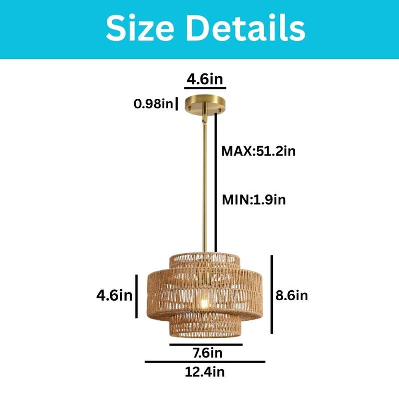 12.4” Dining light brown light fixture rattan pendant light