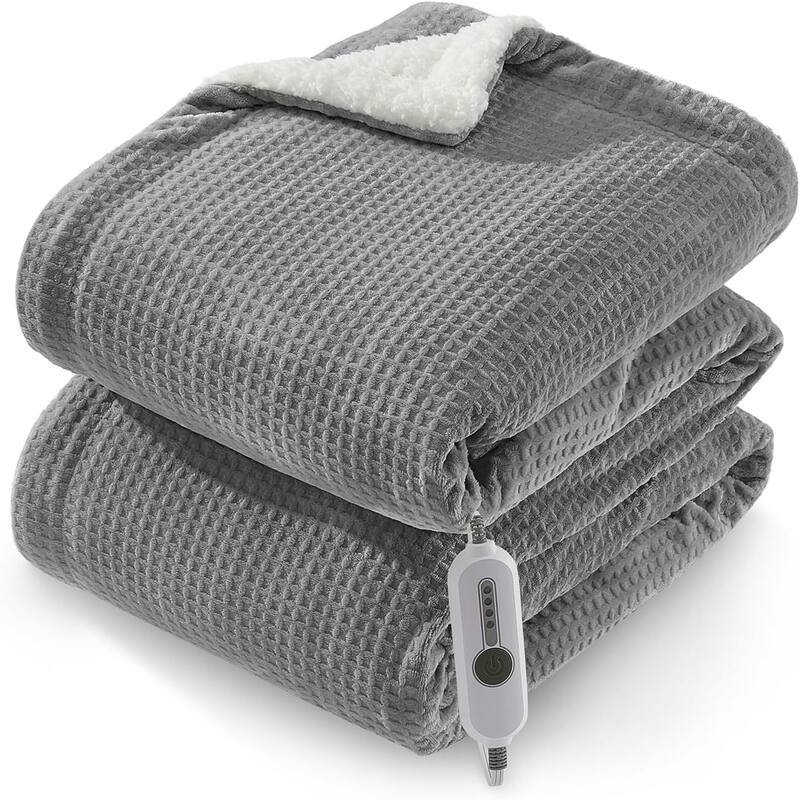 Waffle Heated Blanket Electric Throw Gray
