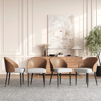 Modern Faux Leather and Fabric Upholstered Back Armchair Dining Chair Or Side Chair (Set of 4)