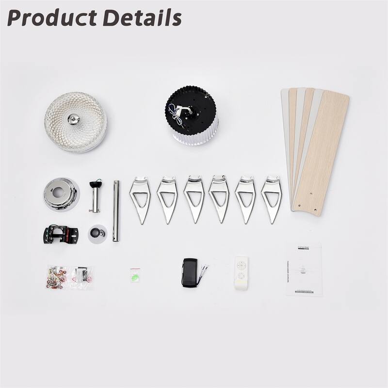 3 Speed Modern Ceiling Fan Light with Remote and 6 Blade, AC Motor