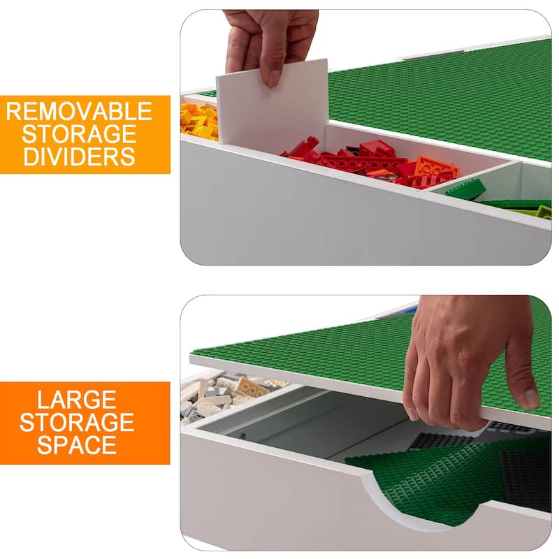 Anmytek Rolling Activity Tray with Removable Green Base Plate Storage Bins Adjustable Dividers White for Kids Playroom