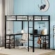 preview thumbnail 1 of 12, Full Size Metal Loft Bed with Desk, Shelves, Ladder, and Guardrails Black